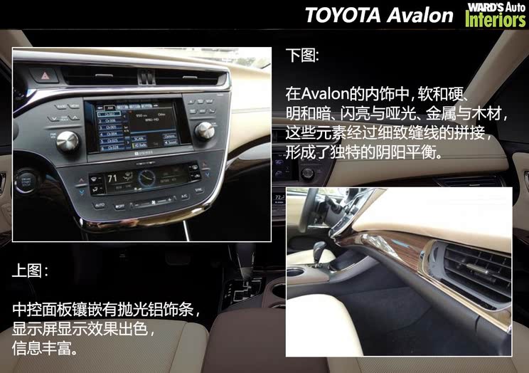 正文    在内饰人机工程学方面,部分源自丰田密歇根设计中心的avalon